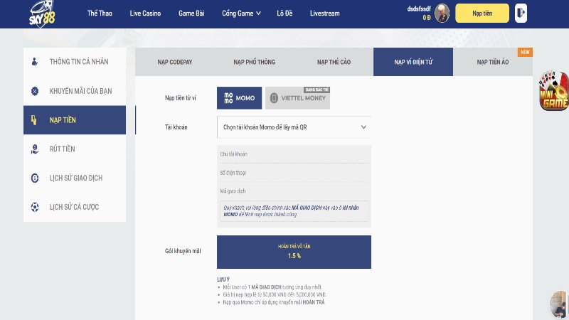 Nạp tiền FB88: Hướng dẫn các bước giao dịch tại nhà cái 2 Giao dịch thông qua momo